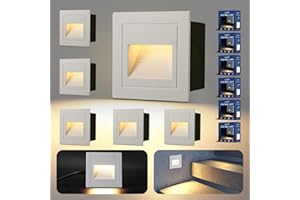 Letlit 6PACK Iluminación Escalera 3W 300lm, LED Luz de Escalera 230V, 3000K Lampara Aluminio, Focos Exterior Pared 85x85mm, IP65 Luz de Pared Empotrada para Interior, Enchufes Empotrados 68mm Blanco
