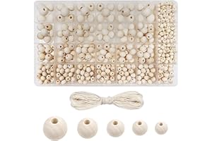 TOAOB THE ONE AND ONLY BABY TOAOB 160 Pièces Perles en Bois Rondes Naturelle 6 mm 8 mm 10 mm 12 mm 14 mm Taille Mixtes Perles ave Fil de Coton pour Bracelet Bijoux Fabrication Accessoire Bricolage