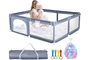 Lunriwis Parque Infantil Bebe,150x180x68cm Parque Bebe con Bolsa Almacenaje,Suelo Antideslizante y Valla de Malla Transpirable para Niños,Gris Duradero,Corralito Bebe Plegable Para Interior y Exterior