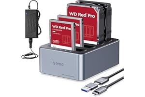 ORICO 4 Bay Hard Drive Enclosure USB 3.2 Gen 1 for SATA 2.5/3.5 Inch SSD/HDD up to 4 x 20 TB, Aluminium Clone HDD Docking Station, Offline Cloning, 12V/6.5A Power Supply (6646C3-C)