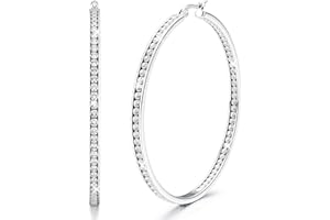 Adramata Hoop Earrings for Women Girls Hypoallergenic 316L Stainless Steel 40/50/60mm Large Hoops Sparkly Cubic Zirconia Simulated Diamond Hoop Earrings Gold/Rose Gold/Silver Hoops Earrings for Women
