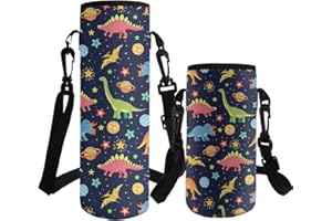 ASQVTIFE Water Bottle Holder with Strap Kids Dinosaurs Cute Insulated Water Bottle Carrier with Strap Animal Designs Neoprene for Toddler Kindergarten Elementary Outdoor Camping Travel S