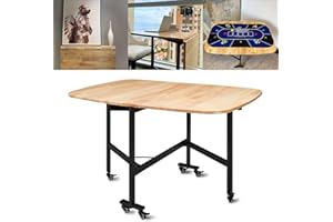 Rukulin Multifunction Table Drop Leaf Dining Table - 120cm Solid Wooden Foldable Kitchen Table with 6 Wheels