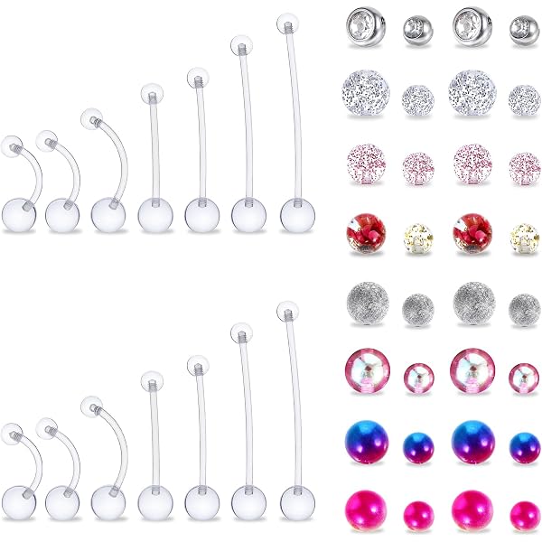 Piercing Nombril Grossesse 14G - Anneaux Plastique Bioflex Transparent Flexible 38mm - Lot De 5 Styles