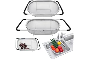 DLD D L D Najwyższej jakości owalny durszlak ze stali nierdzewnej z drobną siatką, sitko o pojemności 6 l i wysuwane gumowe uchwyty, odcedź, opłucz owoce, warzywa (ulepszenie)