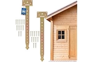 KOTARBAU Kreuzgehänge 400 mm 2 Stück Ladenband Türband Torscharnier Werfgehänge Scharnier Baubeschlag Gartentorband Gartentorfalle Verzinkt Gold