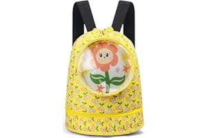 Alaoo Sac de Natation pour Enfants,Grande Capacité Gym Sac à Dos à Cordon Sac Enfant avec Compartiment pour Chaussures,Sac a Cordon Impermeable Enfant Séparation Humide et Sèche Plage