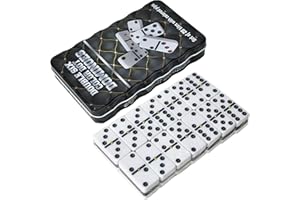 QSLKI QLSKI Domino, 28 Blatt Miamine Dominosteine in schönen Geschenkverpackung aus Leder, Brettspiele für drinnen, Jaques of London Holzspielzeug, Spielzeug für Erwachsene und Kinder（schwarz）