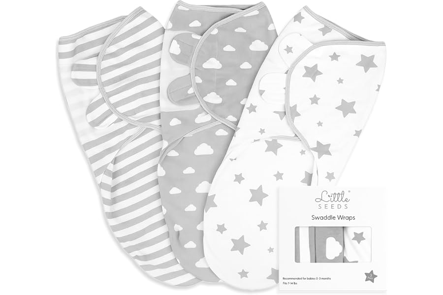 Little Seeds Swaddle Blanket 0-3 Months, 3-Pack Organic Cotton Baby Swaddles - Swaddles for Newborns Infant Boys & Girls, Soft & Snug Hip-Healthy Swaddling Blankets