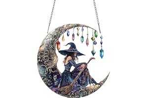 PLIGREAT Luna Brujas Acrílico Captador de sol Ventana Arte de Pared Adorno Colgante Pintado Arte Colorido Artesanía Atrapador de sol para Jardín Hogar Interior Exterior Decoración Colgante Regalo