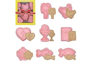 RHSEMI Set di 8 formine per biscotti per battesimo,3D Tagliabiscotti Cristiano Comunione Cookie Cutter Set tagliabiscotti calice piccione croce pesce per comunione, cresima, decorazione battesimo
