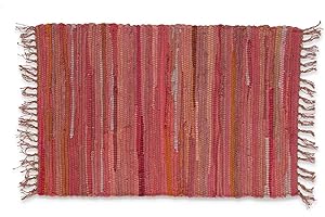 CASA TESSILE Stuoia tappeto multiuso cotone con frange PEZZOTTO Tappeto bagno, cucina in cotone,scendiletto camera duoble face - ROSSO, 80 cm.