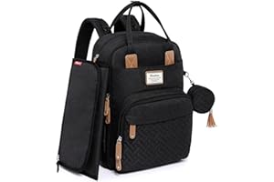 RUVALINO Baby Wickelrucksack Wickeltasche Rucksack mit tragbarer Wickelauflage, Schnullerhalter und Kinderwagengurten, Babytasche Multifunktional für Mama und Papa, Schwarz