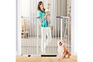 SHYUJAJIE Cancelletto per cani, altezza 104 cm, chiusura automatica, regolabile, larghezza 76-146 cm, montaggio a pressione, per ingresso (bianco, 76-146 cm di larghezza)