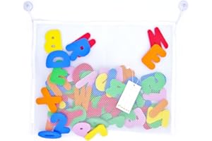 Paizizi Lettres Bain Nombres de Mousse 36-pièces Alphabet Jouet Bain avec Filet Organisateur (45x35cm)