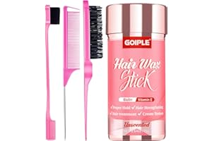 WOZUTUNT Non Parfumé Hair Wax Stick, Cire Cheveux Femme, Cire Cheveux Longue Durée, Bâton de Cire Coiffante, Bâton Lissant et Lissant pour Cheveux Frisés avec Brosse de Bord, Brosse à Poils et Peigne à Cheveux