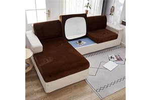 LINFKY Stretch Velvet Non-Slip Sofa Couch Cushion Cover - Removable Sofa Seat Covers with Elastic Bottom, Washable Elastic Furniture Slipcovers Protector for Kids and Pets (Coffee,4 Seater)