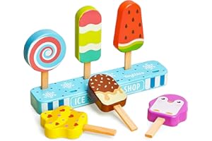 KIYTARBOO Eisdiele, Eisladen Kinder Holz,6 Pcs EIS am Stiel, EIS Spielzeug für Kinder, Montessori Spielzeug ab 3 4 5 6 Jahre,Kaufladen Zubehör Geschenk Mädchen Jungen 3 4 5 6 Jahren