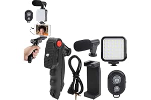 PARENCE.- Komplett vloggningskit för - Justerbart stativ, siktmikrofon, LED-belysning, Bluetooth-fjärrkontroll, universellt stativ - videoinspelning, YouTube, TikTok, streaming