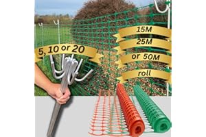 Smith & Barker GALVANISED 5,10, 20 Premium Fencing Pins with 15M 25M 50M Temporary Barrier Fence Mesh Outdoor Garden Plastic Netting Mesh Fence Stakes Posts Metal (50M Green with 20 Pins)