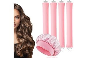 AOOWU Bigodino Lungo per Boccoli, 4 Pezzi Bigodini Senza Calore con Cuffia di Seta, Bigodini Morbidi per Dormire, Ferro Arricciacapelli Senza Calore, Velluto Fascia Morbida per Tutti Tipi Capelli