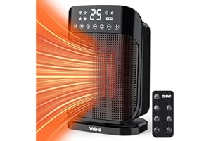 YASHE Keramisk värmefläkt, 1800W elektrisk värmare för hemmet, 2 värmeinställningar, rymdvärmare med fjärrkontroll, 75° oscil