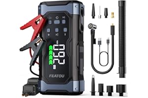 FEATOU 7000A Starthilfe Powerbank für PKW & LKW mit 150PSI Kompressor - 12V Auto Batterie Booster, Car Jump Starter Power Bank mit Luftpumpe, 30W Schnellladung, LCD-Display - Für Benzin/Diesel bis 12L