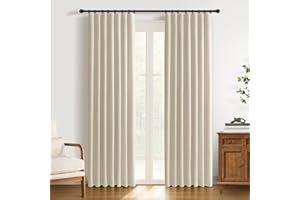 DEFYNEE 100% Blackout Curtains for Bedroom, 2 Panel Set, Thermal Insulated Faux Linen Curtains with Clip Rings and Rod Pocket, W50 x L84 Inch, Cream