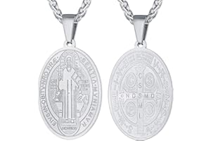 FaithHeart Collier Saint Benoit,Pendentif Patron Contre Les Mauvais Acier Inoxydable/Or/Noir avec Chaîne Réglable 55+5 cm,Bijoux Protection pour Femme,Homme (Boîte Cadeau)