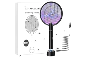 PALONE Raquette Electrique Insectes 4000V, Raquette Moustique Electrique avec Base, Tapette Électrique USB Rechargeable UV, Anti Moustiques & Insectes Volants, pour Intérieur et Extérieur (Noir, 1PC)