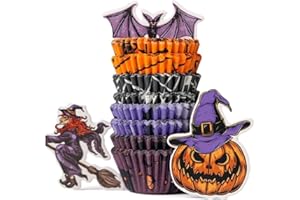 BAKE CHOICE 400 pezzi Pirottini per Muffin Carta Halloween, con 12 pezzi Decorazioni,Diamètre du Fond 3,5 cm,Perfetto per Feste di Halloween, Eventi Scolastici e Dolci in Famiglia