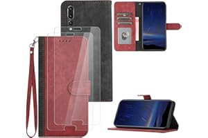 Hoyoikun Handyhülle Kompatibel Mit Huawei P20 PRO,[Verschenke 2 Stück Full Screen Schutzfolie],Premium PU Leder Flip Case,Magnetverschluss,Standfunktion, Kartenschlitz-rot