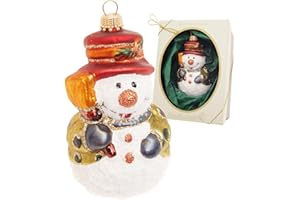 Krebs Glas Lauscha - Dekoracja bożonarodzeniowa / ozdoba choinkowa ze szkła - bałwan jako zawieszka - motyw: mały z miotłą - rozmiar: ok. 9 cm - Made in Germany