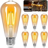Aigostar ST64 Vintage Style Edison Bulb, E27 LED Bulb (Fat Cap, 10W (Equivalent To 77W), Warm White LED Filament Bulb (2200K)