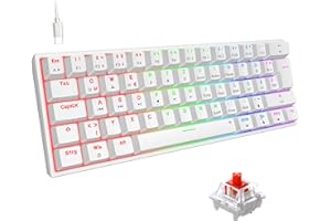 Snpurdiri 60% tastiera meccanica da gioco, 62 tasti anti-ghosting, retroilluminazione a LED blu, due supporti ultra compatti (interruttore rosso/62 bianco)