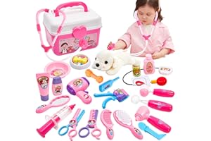 BUYGER 2 w 1 Weterynaryjna Aktówka Lekarz Szczenięta Zestaw Prezent Na Urodziny Zabawki Edukacyjne Dla Dzieci Dziewczynek 3 4 5 6 Lat