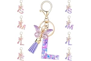 MOIUGULI Initial Letter Keychain, Keyrings For Women Alphabet Keychain with Butterfly Tassel Pendant Cute Keychain Bag Charm Female Girls Women Girlfriend Daughter Birthday Gift Purse Bag Handbag Travel Deco