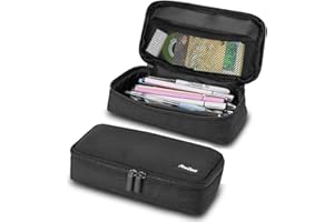 ProCase Estuche Escolar Grande de Gran Capacidad Multiusos, Organizador de Lápices y Papelería con Cremallera Doble, Estuche Portátil para Escuela Oficina Niños Adultos – Negro