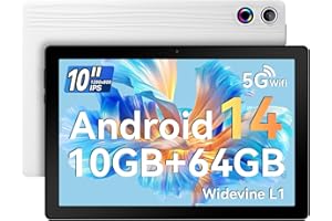 Ainmel 10 inch Tablet, Tablets Android 14 10GB RAM 64GB ROM,1TB TF Card Expand, 1280 * 800 Full HD Tablet with Octa-Core Processor, 5000mAh Battery, 8MP & 5MP Dual Camera Face ID (White)