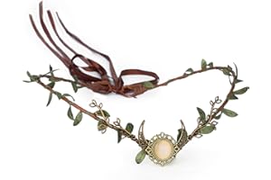 MOSTORY Göttin Mond Kreis Elfe Kristall Kopfschmuck Fee Blumen Stirnband Wald Zweig Krone Cosplay Kostüm Zubehör für Damen Hochzeit Braut Geburtstag Renaissance Bronze Grün