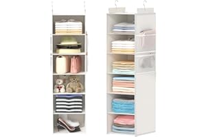 ALLTIDYUP Extra Profondo Portattuto da Appendere – Organizer Armadio da Appendere Pieghevole con 6 Ripiani e Tasche in Rete, Ganci in Metallo, Vestiti, Scarpe e Cappelli – Ideale per Camper (Bianco)