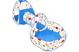 MAIKEHIGH Tienda Campaña Infantil, 3 en 1 Plegable Pop-up Piscina de Bolas con Tunel para Regalo de Cumpleaños para Niños Niñas en el Exterior Regalo di Natale Azul (Pelota No Incluida)