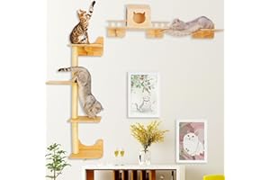 LADVATKIN Set da parete per gatto arrampicata, mobili per gatto con 1 casa, 1 scala a ponte, 3 pali antigraffio e 5 gradini