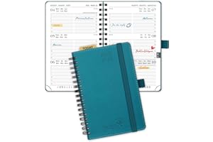 POPRUN Agenda 2025 2026 Pequeña de Bolsillo 16 x 10,5 cm, Semanal Espiral 17 Meses de Ago.2025 a Dic.2026, 1 Semana 2 Páginas, 80 GSM Papel, Verde Pacífico