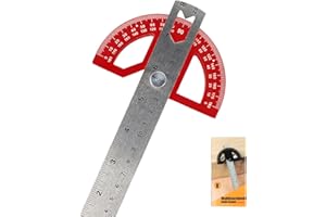 FEMONGY Transportador de angulos, Goniometro, Regla metalica, Marcador y regla de medición ajustables para carpintería, Para la escuela, el escritorio, pintura, dibujo y dibujo, rojo, 20cm