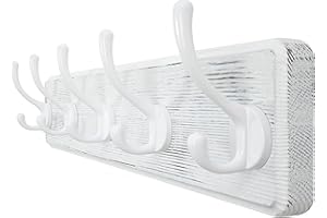WEBI Appendiabiti da Parete,Attaccapanni da Muro con 5 Ganci,Appendiabiti da Muro Legno,Appendino da Muro,Attaccapanni da Parete per Ingresso Cappotto,Vestiti,Bianca