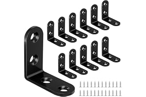 Yeepeo 12 Pcs Corner Brackets 40 × 40mm, Black Right Angle Carbon Steel L Bracket Corner Brace with 48 Screws for Wood Furniture Fixation
