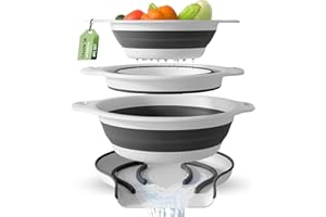 Gevoli Set di 3 colini pieghevoli con base di drenaggio dell'acqua per pasta, frutta e verdura, colore bianco (3 misure, 3QT, 4QT e 5 Quarti)