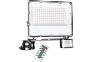 FEAHRZEUG 100W Security Lights Outdoor Motion Sensor Led Mains Powered with PIR Remote Control 10000 Lumen 6000K Cool White IP66 Waterproof Led Flood Lights Outdoor Perfect for Forecourt Garages