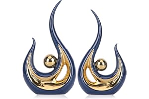 LCCCK Accenti decorativi blu e oro Tavolo medio in ceramica blu marino arte astratta, sala da pranzo Tavolo da pranzo moderno decorazione per mobile TV Tavolino da salotto Ufficio Casa Ingresso Decorazione